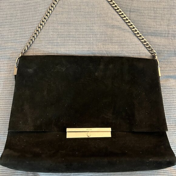 Celine Suede Shoulder Handbag with Silver Chain - Picture 1 of 14